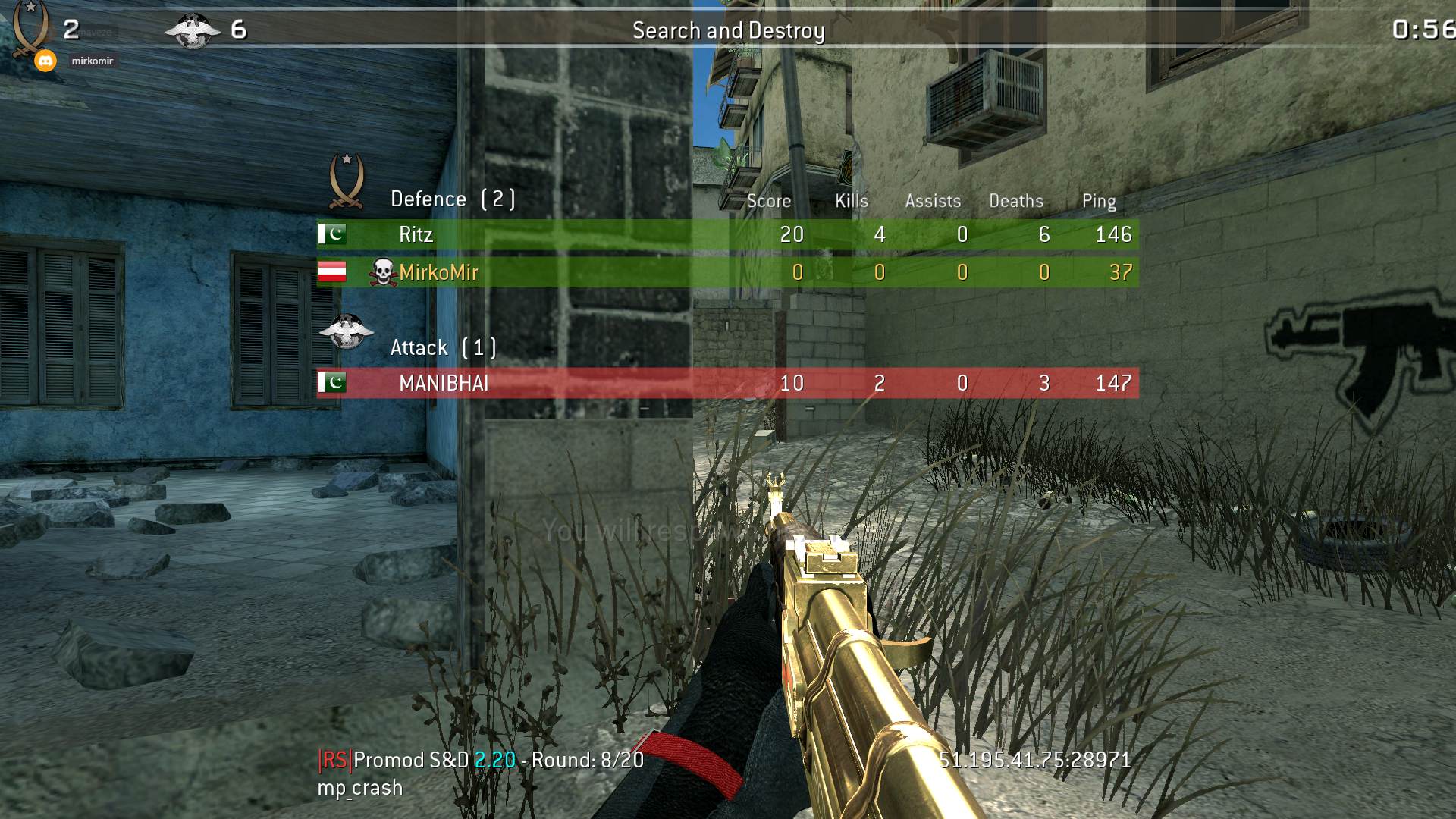 MirkoMir, mp_crash, |RS|Promod S&D 2.20 - Round: 15/20